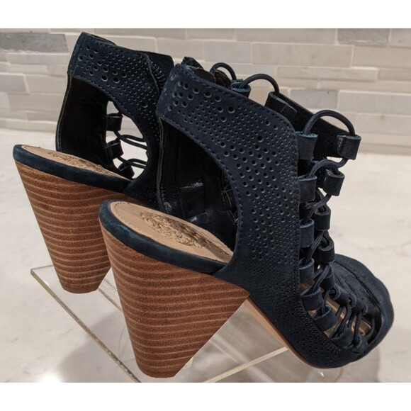 Women's Vince Camuto Eliaz Navy Blue Caged Peep Toe Cone Heel Sandals SZ 7 - Picture 7 of 14